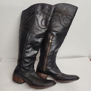 Dan Post Vintage Darkest Brown Tall Leather Quality Cowboy Boots Sz 9.5M Giddyup